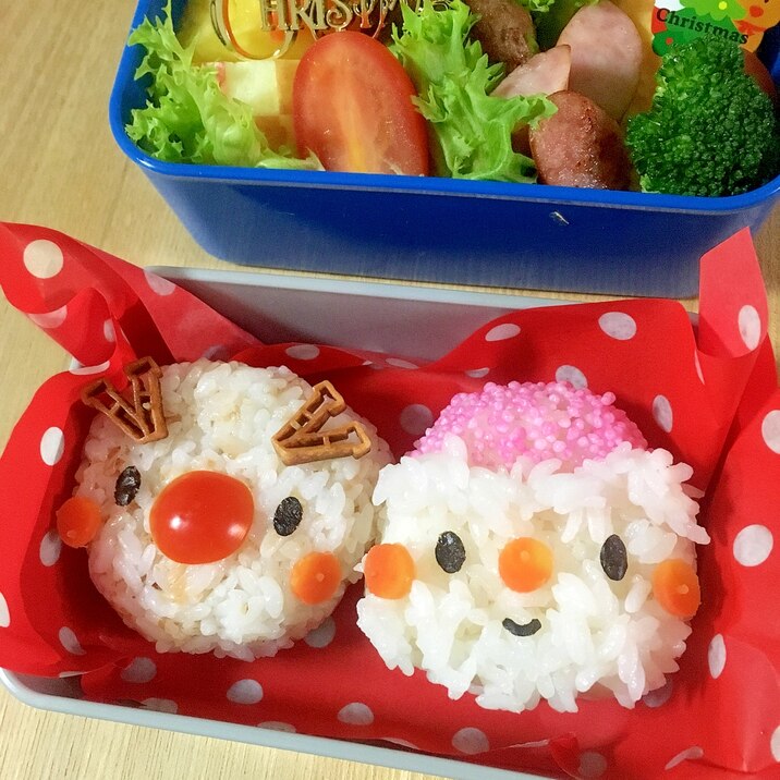 簡単キャラ弁☆サンタ&トナカイのデコおにぎり♪